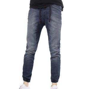 Men's Slim Fit Washed Style Denim Joggers Dark Indigo